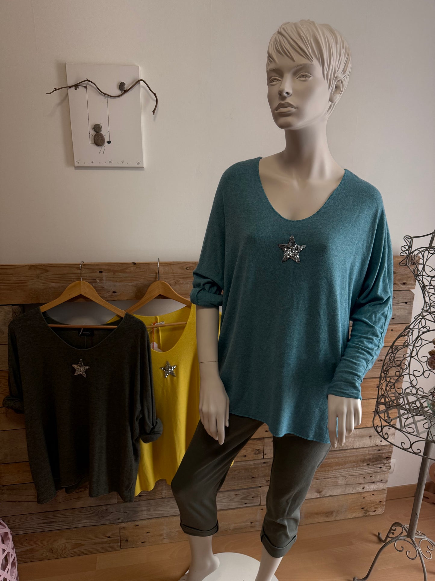 Pull BONHEUR Bleu Turquoise