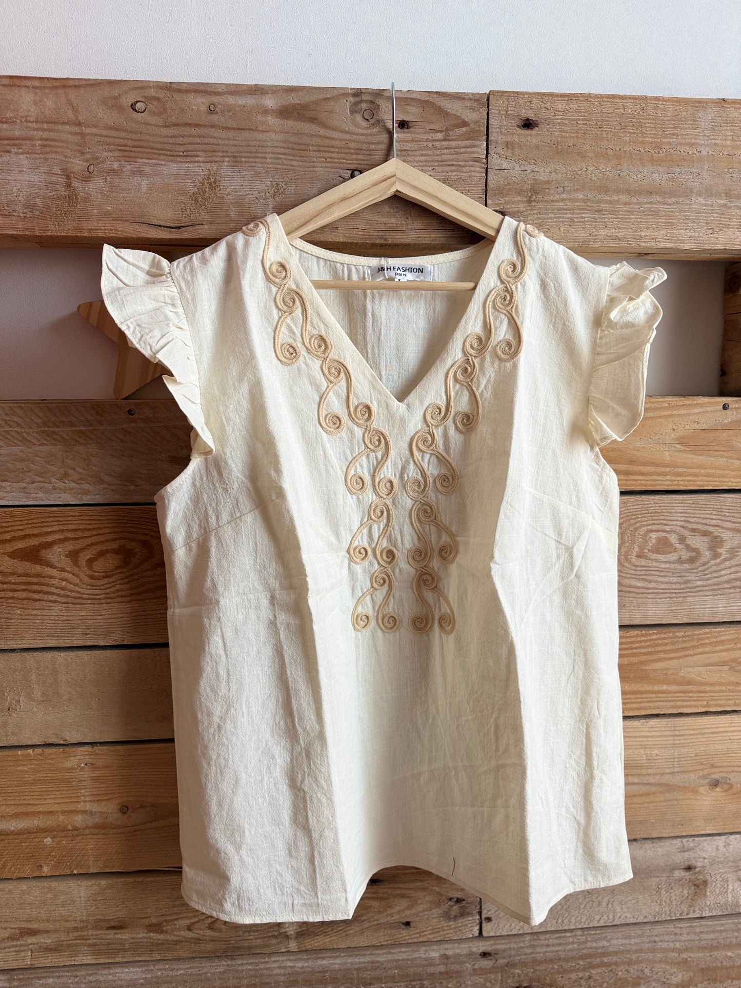 Top LIN Beige broderie